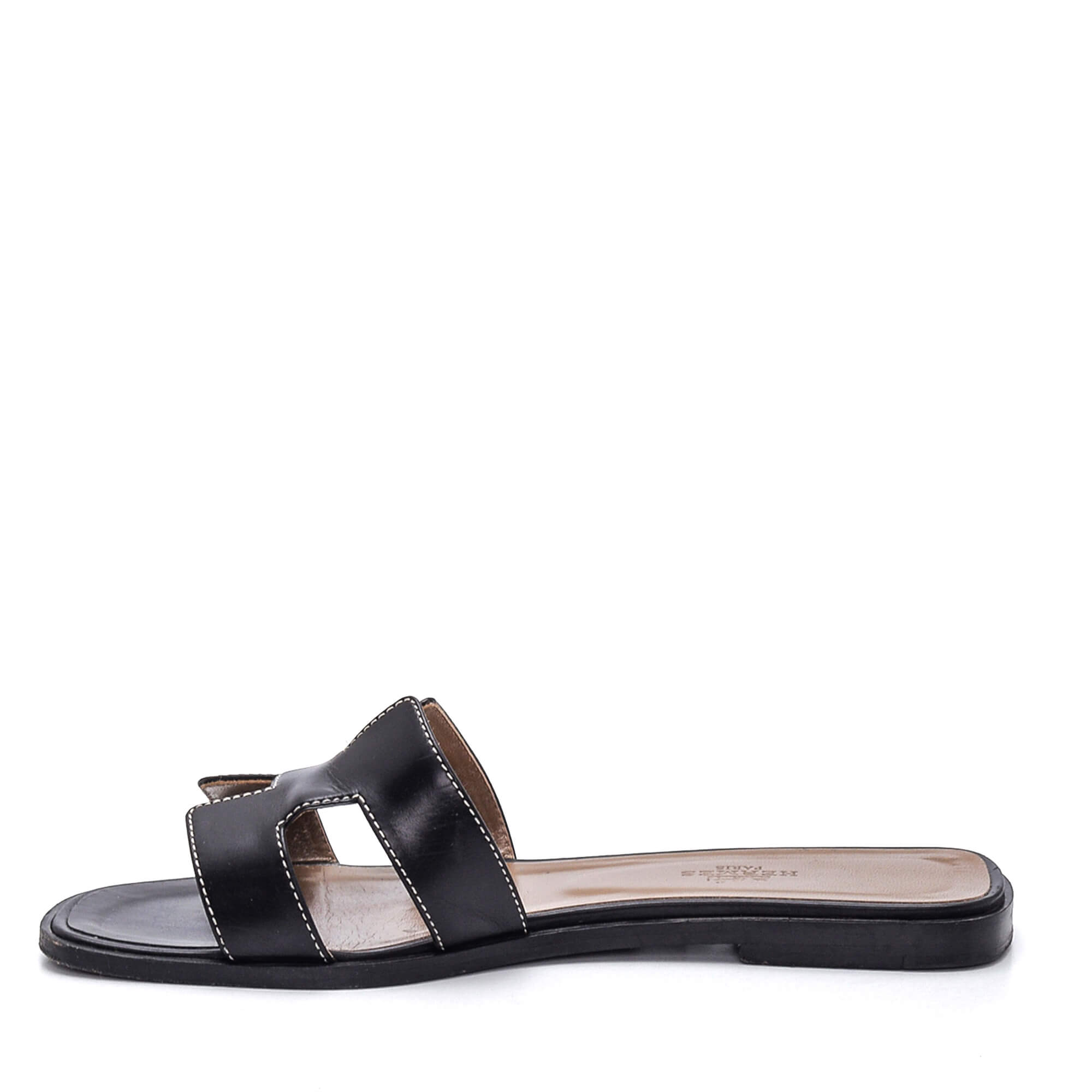 Hermes - Black Calfskin Leather Oran Sandals